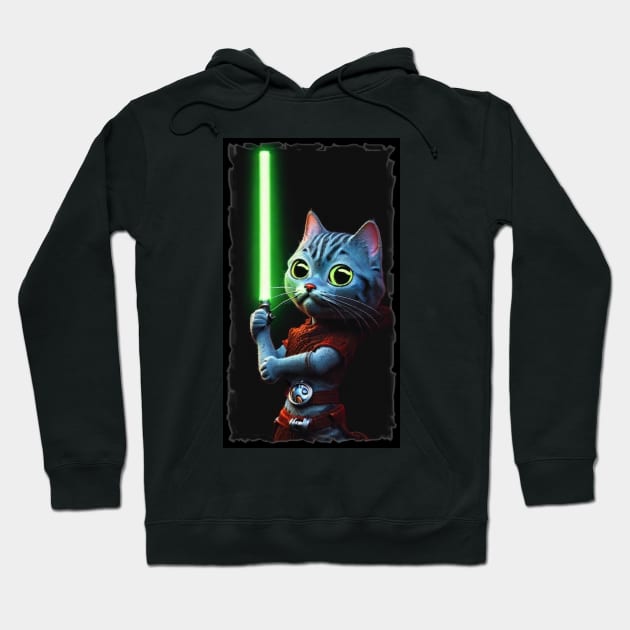 Fun Cat Print ~ AI Art ~ Fantasy Cat ~ Sci-fi Cat ~ Cats with Lightsabers Hoodie by catsnlightsabres